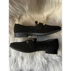Black Women's Suede Loafers with Gold Buckle Detail Size 9 thumbnail 6