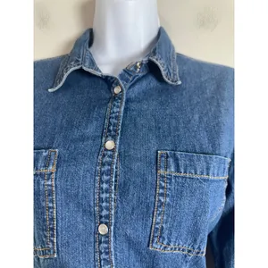 Mountain Lake Womens Medium Blue Denim Western Pearl Snap Long Sleeve Shirt thumbnail 3