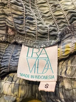 Tra Vida Small Smocked Halter Asymmetrical Dress in Blue Green Leaf Print thumbnail 3