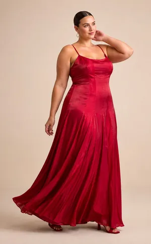 Lulu’s Berry Red Organza Pleated Drop Waist Maxi Dress XL thumbnail 1