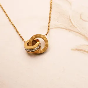 18K gold plated eternity interlocking Roman numeral necklace thumbnail 5