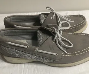 Sperry Top- Sider Womens Gray Leather Sequins Boat Deck Shoes 9M thumbnail 1