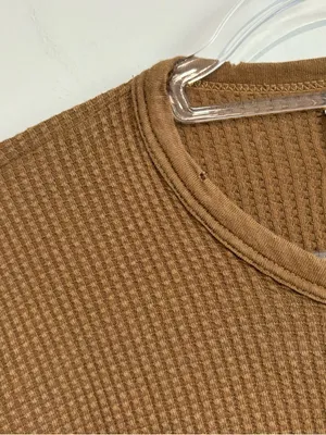 Aerie Waffle Thermal Henley long sleeve shirt brown tan‎ size small thumbnail 5