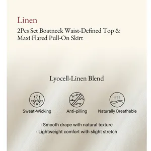 OGL Linen 2Pcs Boatneck Waist-Defined Top & Maxi Flared Skirt Small thumbnail 8