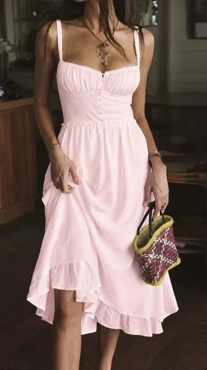 Commense Coastal Cowgirl Ruffle Hem Milk Maid Midi Dress L Baby Pink NWT thumbnail 1