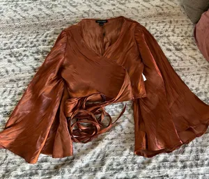 Hers & Mine Elegant Rust Wrap Blouse thumbnail 1
