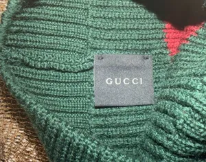 Classic New Gucci Green and Red Ribbed Wool Beanie thumbnail 2