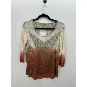 Gimmick by BKE Womens Medium Patchwork Floral Plaid Lace Cutout Top Rust Green thumbnail 2