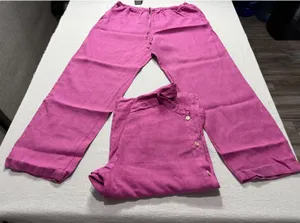 Sunbelt Women's XL Magenta Pink 100% Linen 2 Piece Shirt and Pants Set USA Made thumbnail 1