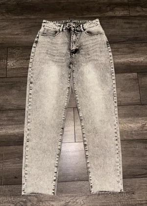 Black stonewashed frayed denim jeans thumbnail 1