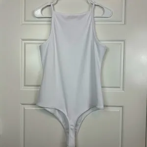 Express Women’s Square Neck Spaghetti Strap White Ribbed Bodysuit Size Large thumbnail 6