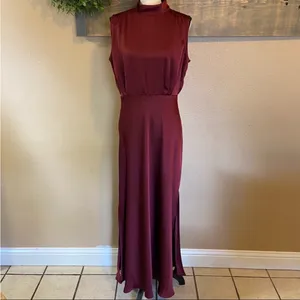 Lulus Classic Elegance Wine Satin Sleeveless Mock Neck Maxi Dress thumbnail 13
