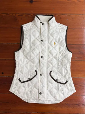 Polo Ralph Lauren White Quilted Sleeveless Stand Collar Preppy Vest Sz S 🧡🍄 thumbnail 3