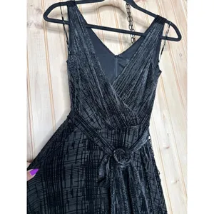 NWT DKNY Womens Black Printed Evening Fit Flare Dress Faux Wrap Asymetrical 2 thumbnail 3