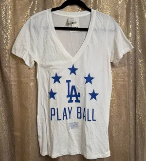 PINK Victorias Secret Los Angeles Dodgers Play Ball V Neck Top Large NWT thumbnail 1