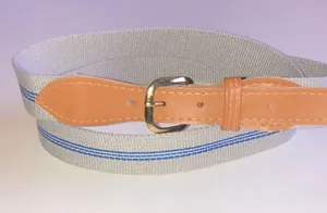 Canvas Stripe Belt with Tan Leather Accents thumbnail 1