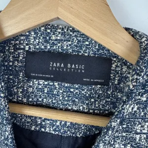Zara Basic Collection Textured Knit Tweed Blazer Jacket‎ Medium Blue Office Chic thumbnail 6