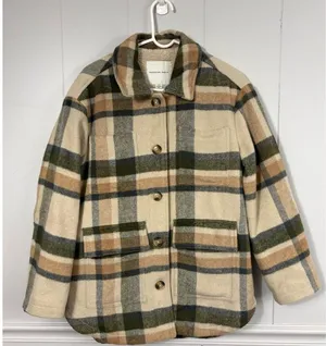 American Eagle Plaid Shacket Faux Fur Sherpa Lined Button Down Medium Jacket thumbnail 1