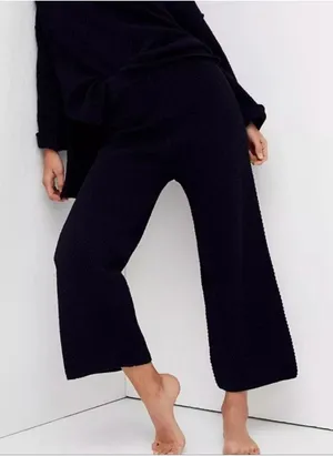 Free People Beach Hailee Waffle Stitch Black Wide Leg Pants Women XS Chunky Knit thumbnail 1