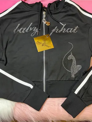 NWT Baby Phat Black Rhinestone Logo Cropped Jacket with White Stripes Size XS thumbnail 2