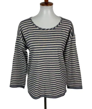 Madewell Navy Cream Striped Long‎ Sleeve Boat Neck Cotton Tee XS Casual Coastal thumbnail 1