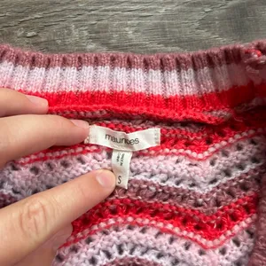 Maurice’s Red Pink Cream Chevron Knit Cardigan Sweater S thumbnail 6