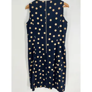 ANNE KLEIN Polka Dot Sheath Dress Womens 12 Navy Blue Tan Sleeveless Pockets thumbnail 6
