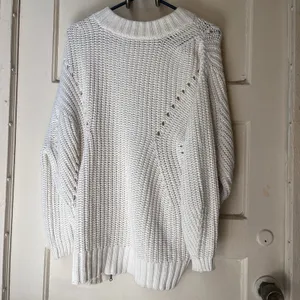 7 For All Mankind Chunky Sweater Sz XL Minimal White Zippers Boho Coastal Summer thumbnail 2