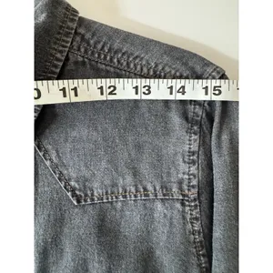 Timing Chambray Cotton Shirt Dress M Pockets Dark Grey Roll Tab Sleeve Summer thumbnail 9
