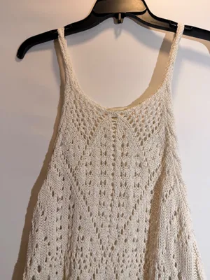 Free People Sea Song Sheer Crochet Knit Scalloped Longline Tank Top Size L thumbnail 6