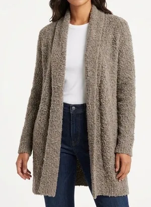 Joie Women’s M Brown Wool Alpaca Blend Bouclé Open Front Long Cardigan thumbnail 1