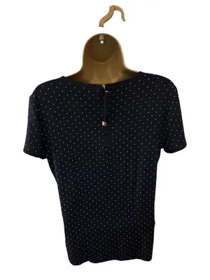 Ann Taylor Polka Dot Back Zip Top Short Sleeve Navy White M thumbnail 5