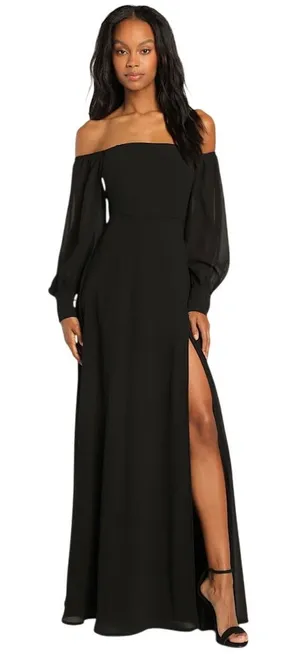 Lulus Feel the Romance Black Off-the-Shoulder Maxi Dress size Large NWT thumbnail 1