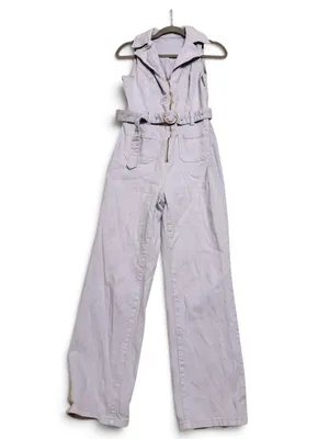 Light Blue Denim Utility Jumpsuit Belted Straight Leg Size M thumbnail 2
