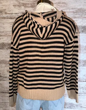 Princess Polly Tan and Black Hooded 1/2 Zip Striped Sweater thumbnail 4
