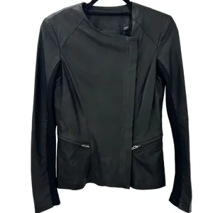 VEDA Black Lamb Leather Asymmetrical Moto‎ Biker Peplum Jacket Womens Sz Small thumbnail 2