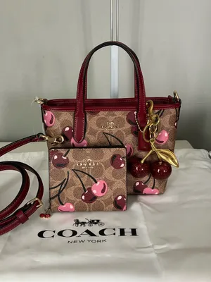 Coach City Mini Tote Bag In Signature Canvas With Cherry Print With Matching Wallet thumbnail 1