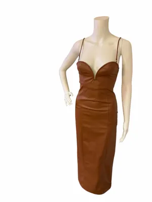 Zara Blogger Strapless Faux Leather Brown Maxi Dress thumbnail 2