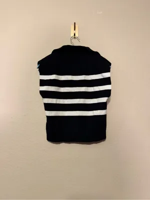 English Factory Striped Knit Polo Sleeveless Sweater Size XS thumbnail 4