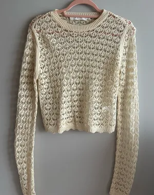 crochet ASTR the label long sleeve crop top thumbnail 1
