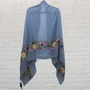 NWT Bijoux Terner Embroidered Floral Border Scarf / Wrap Shawl thumbnail 2
