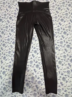 SPANX Black Faux Leather Leggings Pants Womens Sz XL Shape Wear Slimming Stretch thumbnail 6