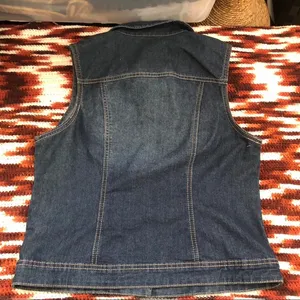 Y2K Mcbling Goth Grunge Cyber Punk Denim Jean Corset Lace up Corset Vest Jacket Shirt Top Blouse Navy Blue Cargo Pockets Sleeveless Dark Wash #whimsygoth #preppy #subversive #acubi #academia Size M - measurements in pics thumbnail 8