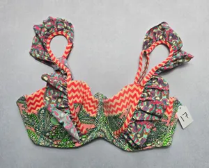 Maaji Pink Geometric Ruffle Padded Tie‎ Floral Swim Bra Beach Bikini Top L Large thumbnail 1