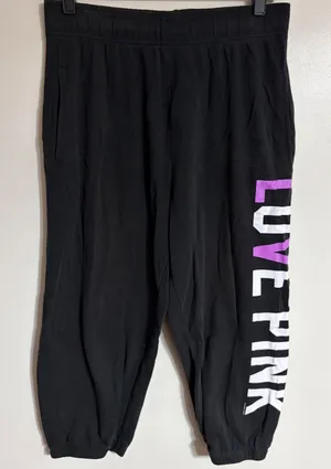 Pink Victoria's Secret Black Love Pink Graphic Cropped Jogger Sweatpants Medium thumbnail 1