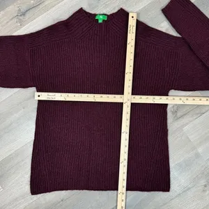 Dip Open Crew Neck Ribbed‎ Knit Wool Blend Sweater Burgundy Red Large thumbnail 11