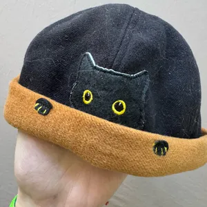 Black Kitty Cotton Docker Cap thumbnail 4
