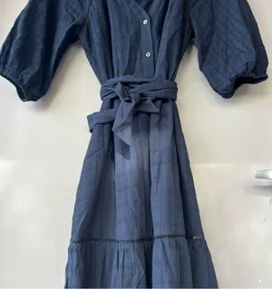 Madewell Tie-Waist Tiered Midi Dress in Windowpane thumbnail 7