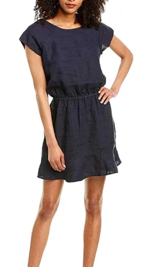 Joie Quora Black Linen Blouson Mini Dress‎ Womens Medium Cap Sleeve Ruffle Hem thumbnail 1