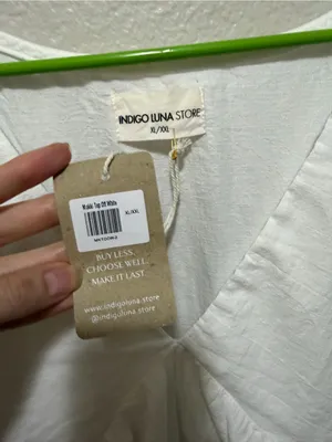 NWT Indigo Luna Mökki Top Off White XL/XXL Boho Lace-Up Slow Fashion thumbnail 6